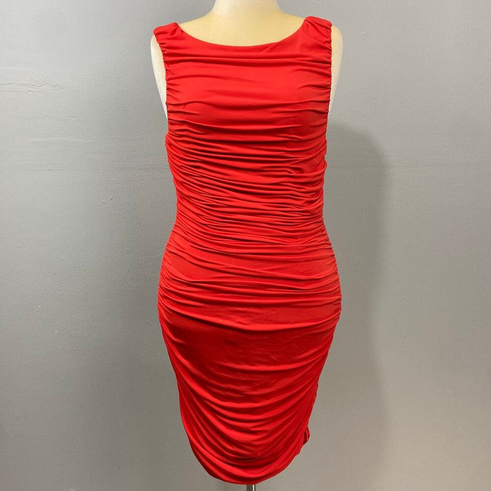 Calvin Klein Cocktail Dress Size 12 Fitted Sexy Ruched Bodycon Siren‎ Clubwear